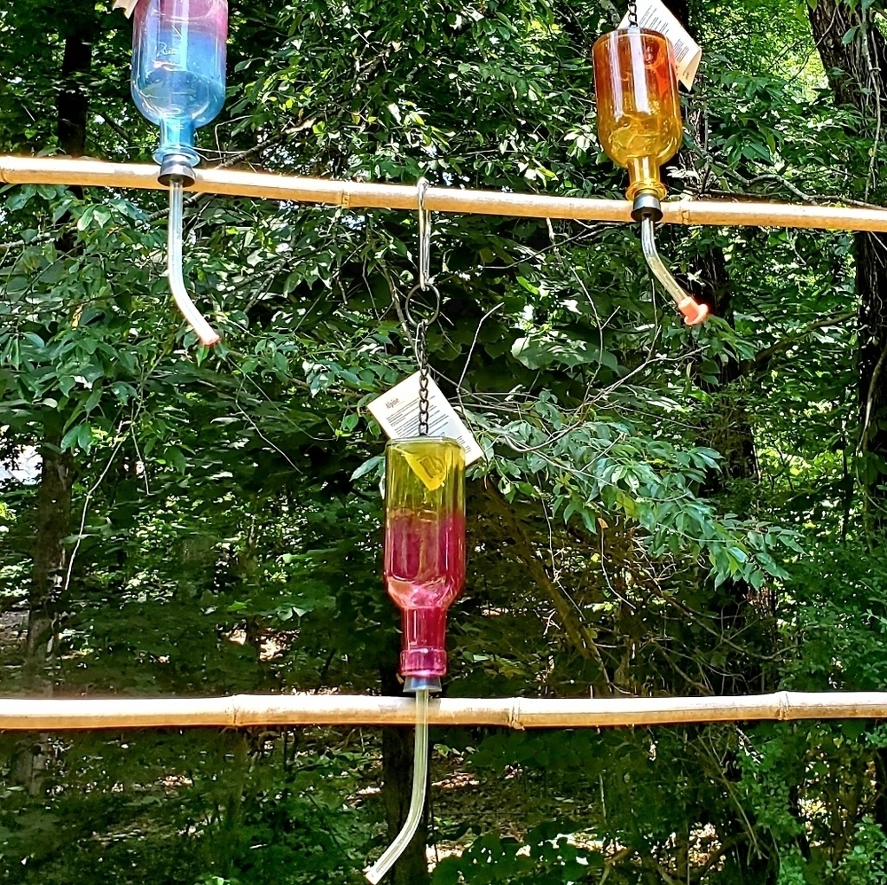 ALPINE Colorful Glass Hummingbird Feeder Pink and Purple Home & Garden Accents